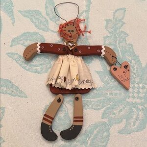 Hand Made Raggedy Ann Wooden Ornament